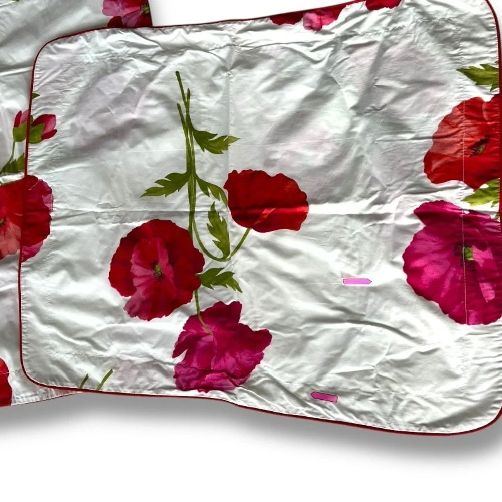 Bloom 100% Cotton Bedding Floral White/Orange Poppy Pattern Pillow Shams x 2